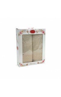 Набор полотенец Карвен "OYA DANTELLI"(V-4 бежевый) с гипюром махра 50*90 / 70*140 HS 1586 (Акция)