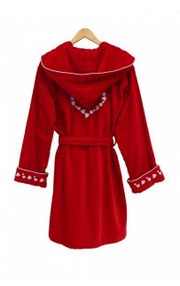 Халат Каrven "СЕРДЦЕ"женский с капюшоном велюр B 1108 красный M