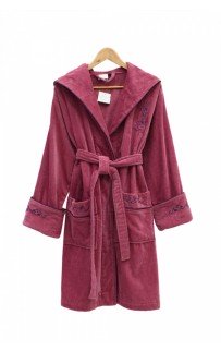 Халат Каrven "УЗОР"женский с капюшоном велюр B 1108 розовая фуксия S