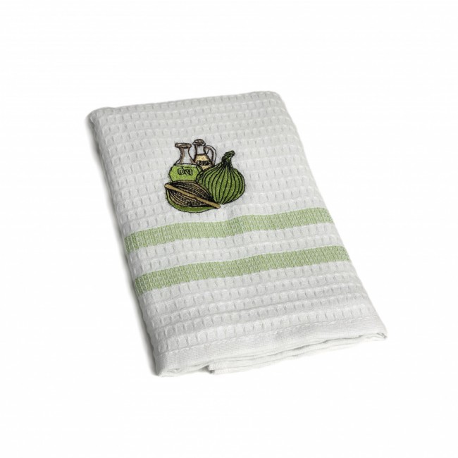 Полотенце кухонное Карвен вафля вышивка 50*75 12 шт. HM 779 v4 салатовый Инжир (Акция)