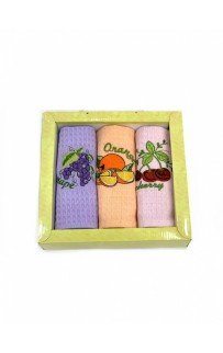 Набор полотенец кухонный NILTEKS "Фрукты" вафля 40*60-3 шт. НМ 577 V-1 сиреневый
