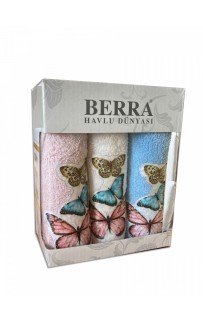 Набор полотенец кухонный "ВЕСНА-БАБОЧКИ" 3D махра 30*50 3шт. НМ 523(V-2)-2 пудровый/голубой