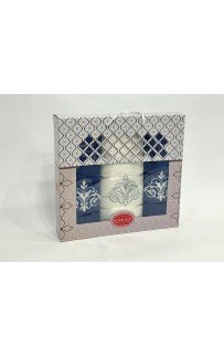 HS 1655 Набор полотенец Карвен "DAMAKS" махра 50*90(2)/70*140 HS 1655 v9 крем/индиго