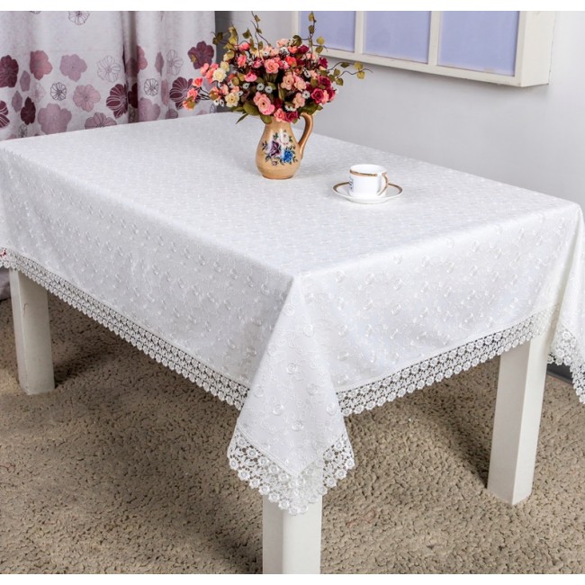 Скатерть "Карвен" двойная ткань (лен+органза) с гипюром 85*85 М 616 (Акция)
