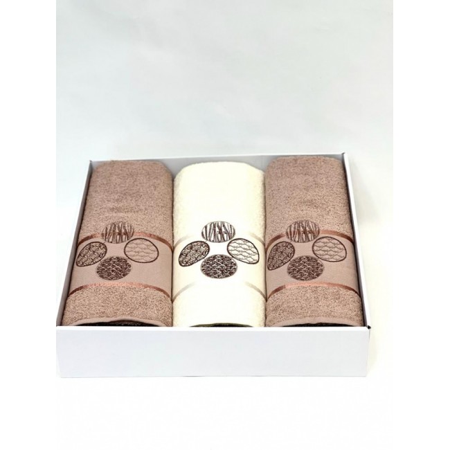 Набор полотенец Карвен "DORT DAIRE" махра 50*90(2)/70*140 HS 1643 v-4 крем/капучино