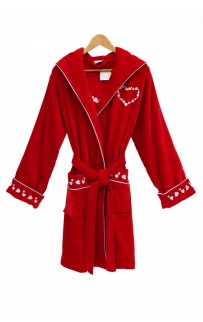 Халат Каrven "СЕРДЦЕ"женский с капюшоном велюр B 1108 красный M