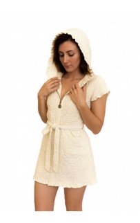 Халат Каrven женский с капюшоном на молнии бамбук 60%/хлопок40% B 1106 (7096) кремовый L/XL (Акция).