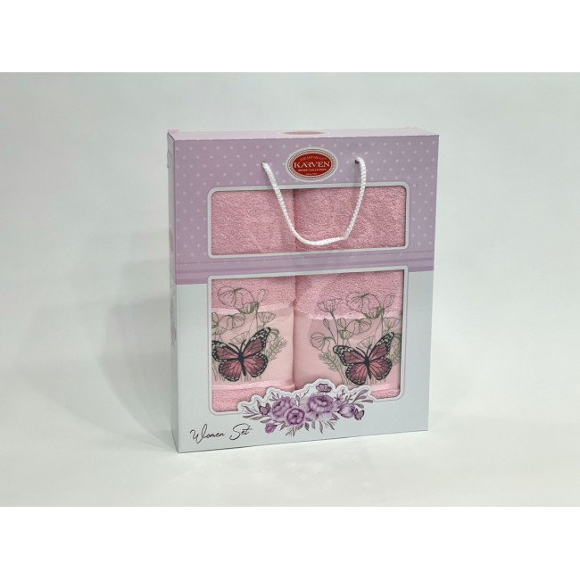 Набор полотенец Карвен "KELEBEK" махра 50*90/70*140 HS 1658 v2 св/розовый