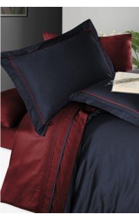 Постельное белье (Сатин де люкс) евро (Serenity NavyBlue/darkRed)