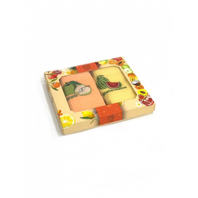 Набор полотенец кухонный "ЯБЛОКО" вафля 40*60-2шт. НМ515-V18 оранж/желтый