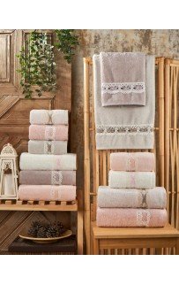 Полотенеце Карвен 70*140 1шт.махра с кружевом H 7004 NATURELLA (Акция)