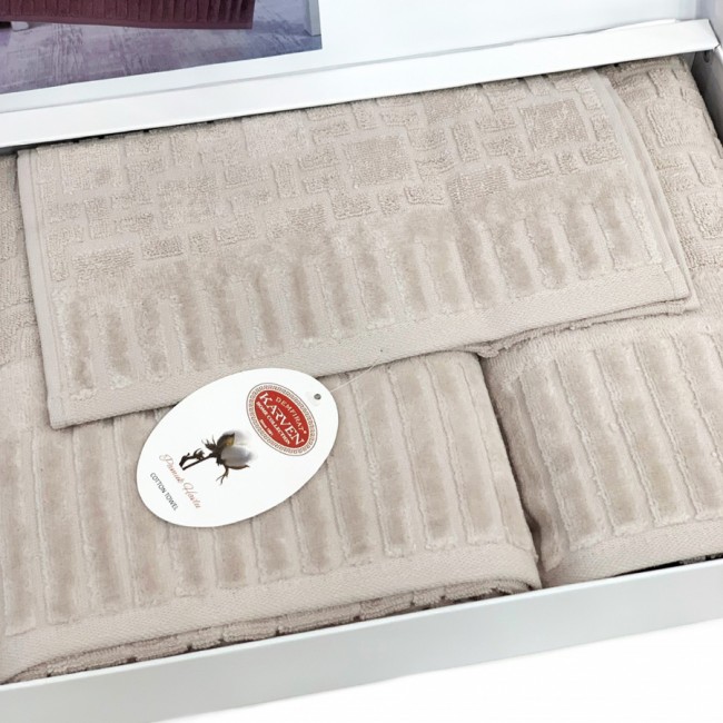 Набор полотенец Карвен Luх Cotton "PIANO" махра 30*50/50*90/70*140 HS 1709 v2 bej/бежевый (Акция)