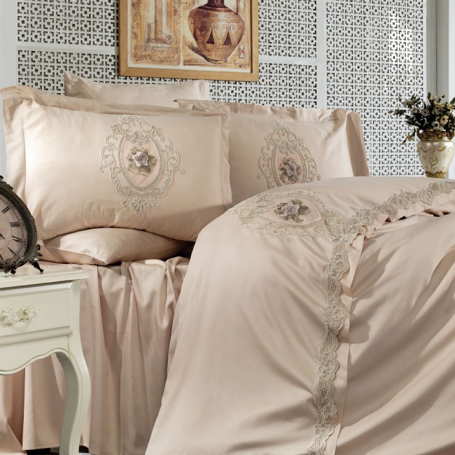 Постельное белье Zebra casa сатин с кружевом евро N169 FLORANSA capp