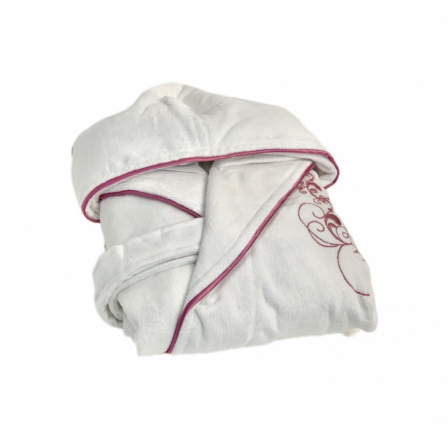 Халат Каrven "УЗОР"женский с капюшоном велюр B 1108 белый/лиловый M