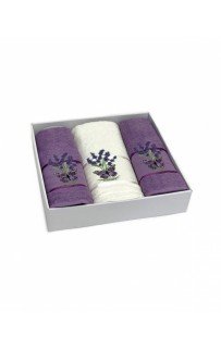 Набор полотенец Карвен "LAVANTA KELEBEK"махра 50*90(2)/70*140 HS 1611 v9 крем/лиловый