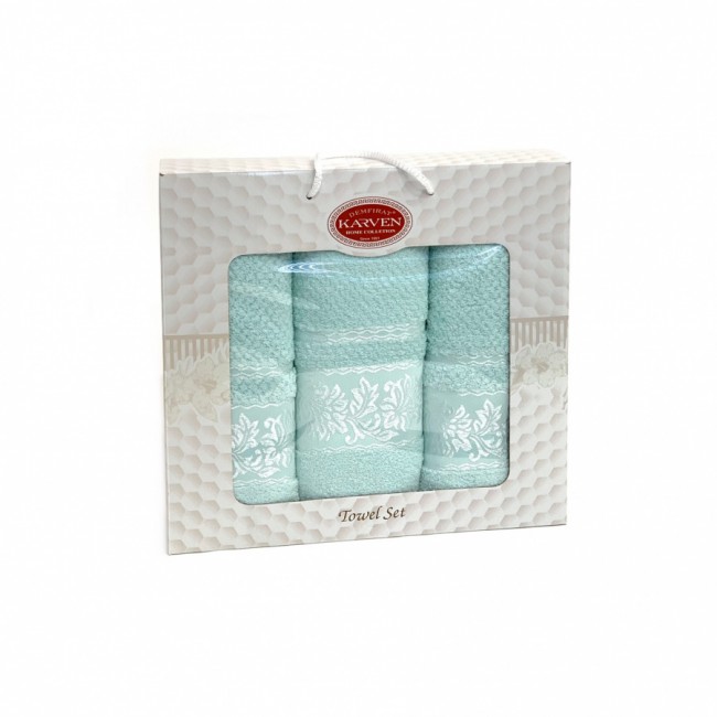 Набор полотенец Карвен "SUMBUL " махра 50*90(2)/70*140 HS 1692 v10 ментоловый (Акция)