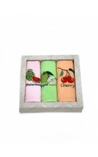Набор полотенец кухонный NATURAL COTTON "Фрукты" вафля 40*60-3 шт. НМ 577 V-2 розовый