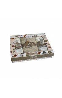 Набор полотенец кухонный NILTEKS" КОФЕ"вафля (2)/махра (1) 50*70-3 шт. НМ 741 v5 крем/бежевый