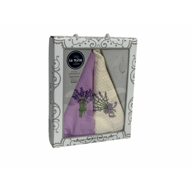 Набор полотенец кухонный LA RITA "ЛАВАНДА"круглые вафля 50*50 2 шт.НМ 755 v3 сирен/крем