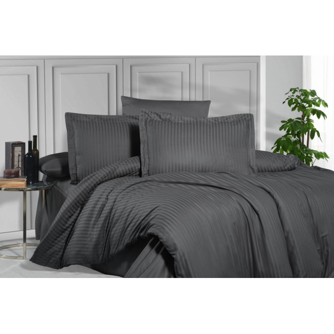 Постельное белье "Карвен" Stripe Satin евро N 163-SS 006 antrasit/антрацит (Акция)