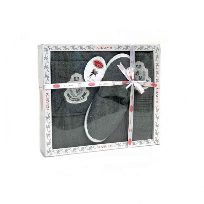 Набор для сауны KARVEN мужской махра (75*150/50*90+тапки) B355(V-1)-9 gri-ye?il/серо-зеленый