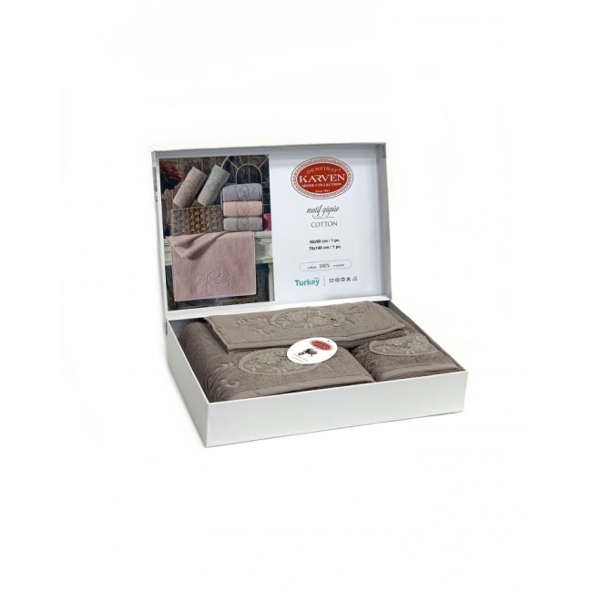 Набор полотенец Карвен "MOTIF" махра 50*90/70*140/30*50 HS 1669v6 kahve/т.бежевый