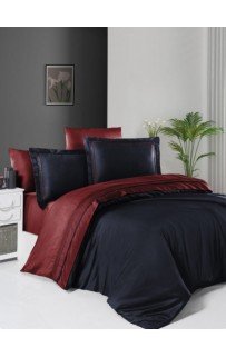 Постельное белье (Сатин де люкс) евро (Serenity NavyBlue/darkRed)