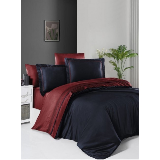 Постельное белье (Сатин де люкс) евро (Serenity NavyBlue/darkRed)