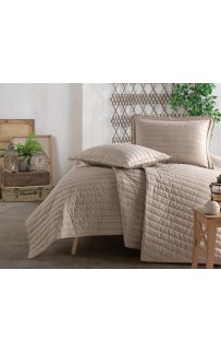 Комплект KARVEN (покрывало стеганное однотонное) хлопок 1.5сп 2 пр (180*240 / 50*70) PEDRA v5 Kahve (Акция).