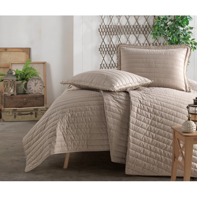 Комплект KARVEN (покрывало стеганное однотонное) хлопок 1.5сп 2 пр (180*240 / 50*70) PEDRA v5 Kahve (Акция).