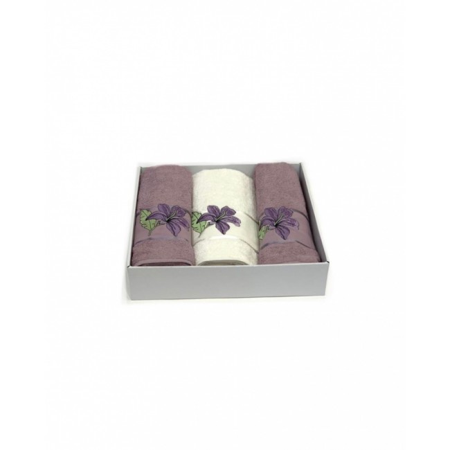 Набор полотенец Карвен "ZAMBAK"махра 50*90(2)/70*140 HS 1627 v5 крем/лиловый