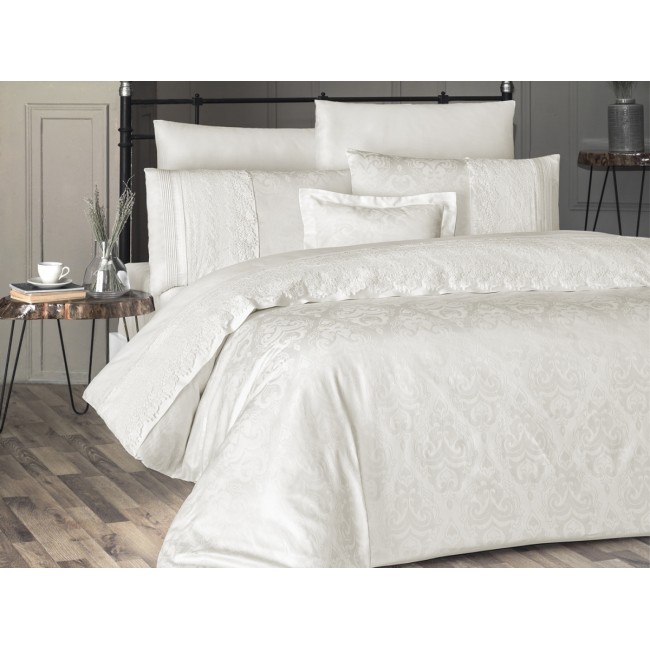 Постельное белье "Карвен" (жаккард с кружевами) евро Jully Krem