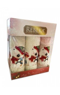 Набор полотенец кухонный "ЗИМА-СНЕГОВИК" 3D махра 30*50 3шт. НМ 523(V-1)-4 бежевый/пудровый