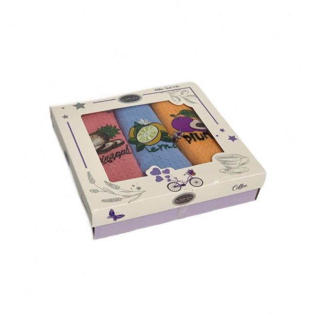 Набор полотенец кухонный Karven "ФРУКТЫ" вафля 40*60 3 шт. НМ 746 v14 розов/голуб/оранж