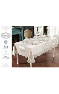 Скатерть Карвен "DATE"160*300 с салфетками велюр с кружевом 31предмет M 793 krem/кремовый