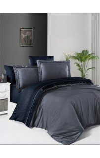 Постельное белье (Сатин де люкс) DARK евро (Serenity Dark Grey/navy blue)