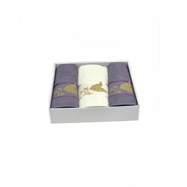 Набор полотенец Карвен "ALTIN YAPRAK"махра 50*90(2)/70*140 HS 1631 v8 крем/сиреневый