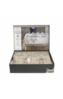 Скатерть Карвен "GRAND" 160*220 велюр с кружевом M 794 cappuccino/капучино