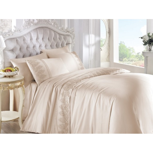 Постельное белье "ANGEL" сатин с франц.кружевом евро N291