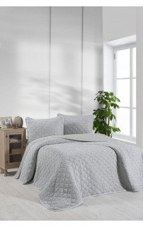 Комплект KARVEN "MUSLIN BAKLAVA" (покрывало+наволочка) хлопок 1.5 спальн.Y836-baklava-V4 gri/серый (Акция)