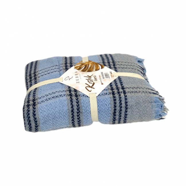 Плед ZEBRA CASA 200*230 хлопковый евро Р 926 mavi/голубой