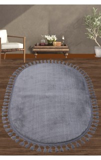 Ковер Карвен POST DOKUMA OVAL SACAKLI/мех с бахрамой 80*120 KV 028 antrasit/антрацит