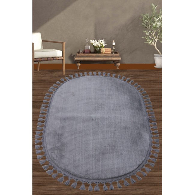 Ковер Карвен POST DOKUMA OVAL SACAKLI/мех с бахрамой 80*120 KV 028 antrasit/антрацит