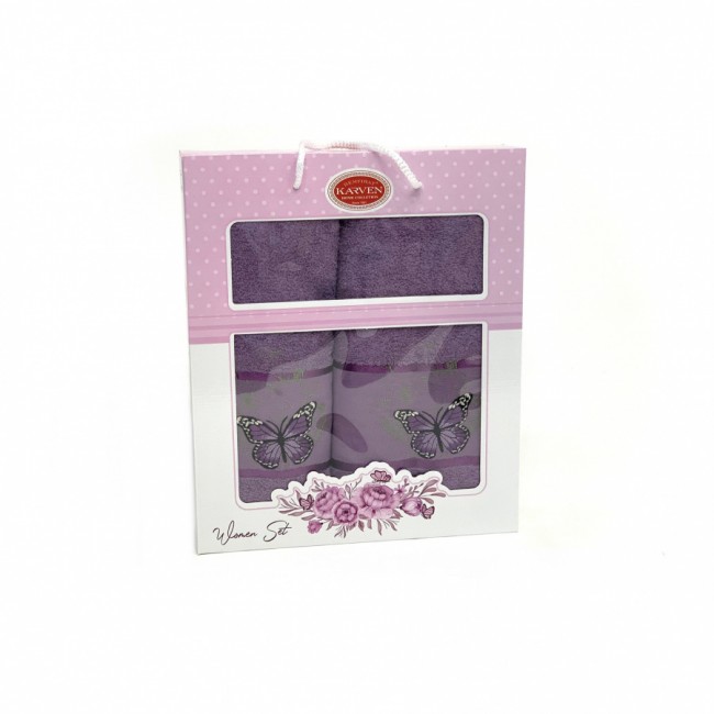 Набор полотенец Карвен "KELEBEK" махра 50*90/70*140 HS 1658 v5 т.лиловый (Акция)