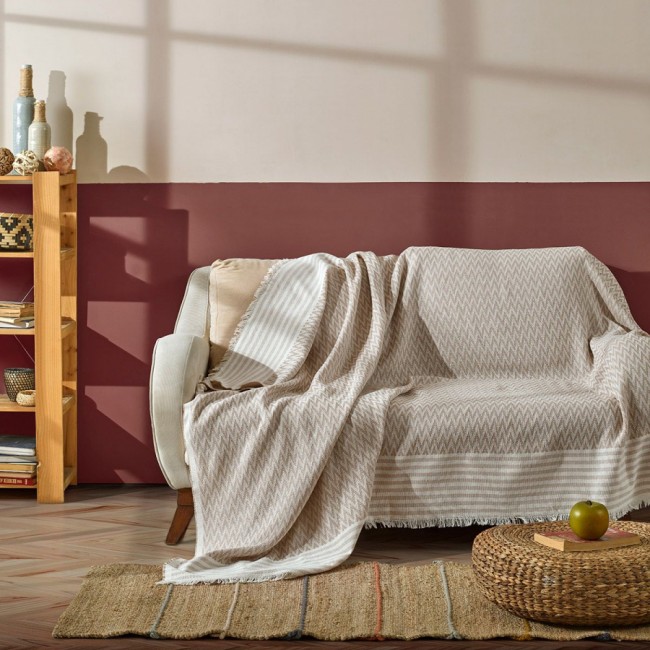 Покрывало с бахромой Karven ZIGZAG 200*230 евро Y 891 V4/бежевый