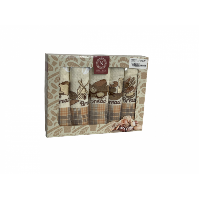 Набор полотенец кухонный NILTEKS "ХЛЕБ" вафля 40*60 5 шт.НМ 757 v1крем/беж