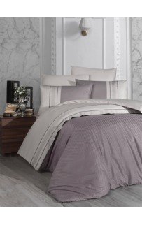 Постельное белье (Сатин де люкс) евро (Square Duet Leylak/A. Bej)