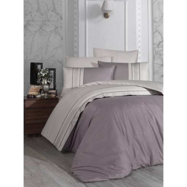 Постельное белье (Сатин де люкс) евро (Square Duet Leylak/A. Bej)