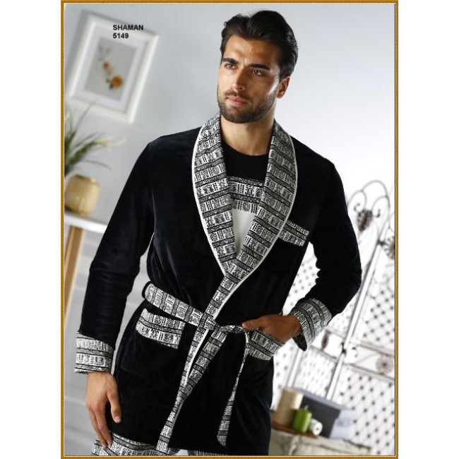 Халат мужской черно-белый S/M, M/L В 5149 (Акция)