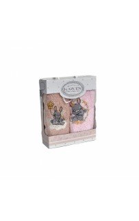 Набор полотенец кухонный Карвен "Зайчики" махра 30*50 2 шт. НМ 732 v1сухая роза/розовый (Акция)